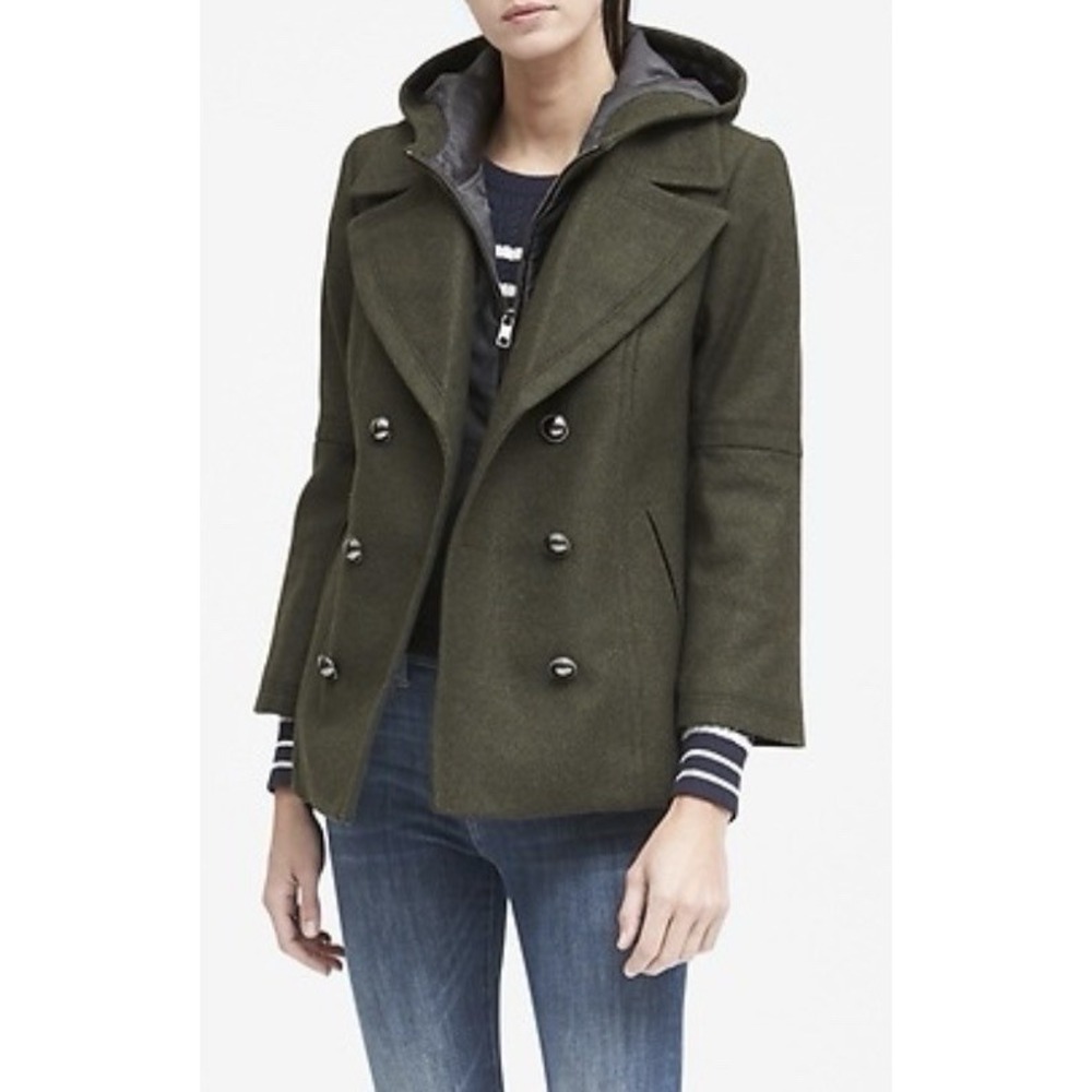 Banana Republic Mario Bellucci Italian Fabric Hooded Peacoat Removable Liner SzM